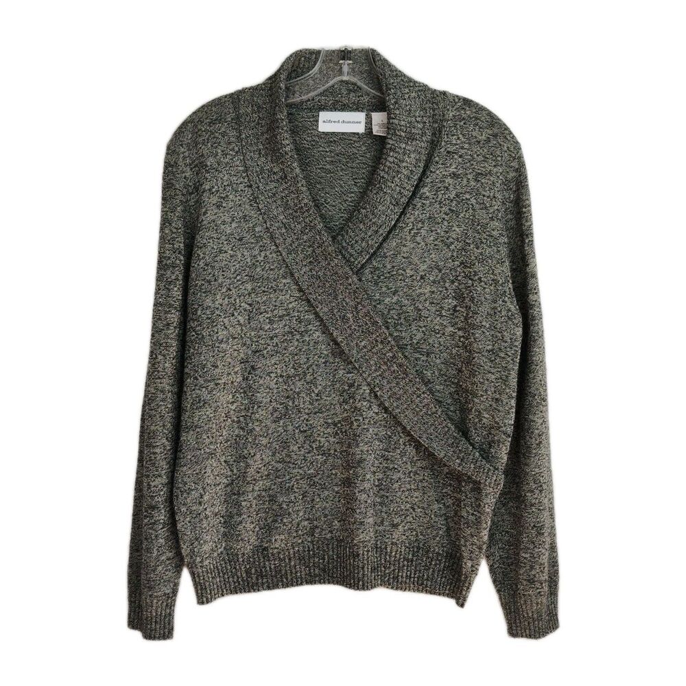 Alfred Dunner Sweater Women's Size L Gray Wrapped V-Neck 30% Wool